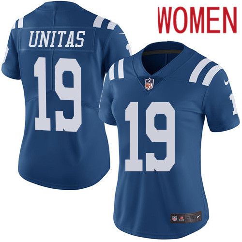 Women Indianapolis Colts 19 Johnny Unitas Nike Royal Blue Rush Limited NFL Jersey